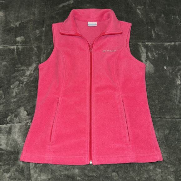 Columbia Fleece Vest Women Small Pink Pockets Sleeveless Winter Outdoor Full Zip - Picture 1 of 9